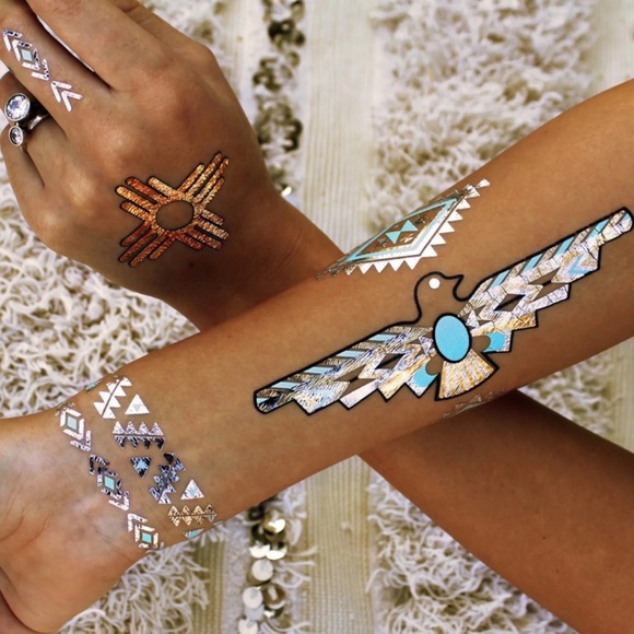 4 Sheets Boho Festival Temporary Metallic Flash Tattoos - Picture 4 of 16